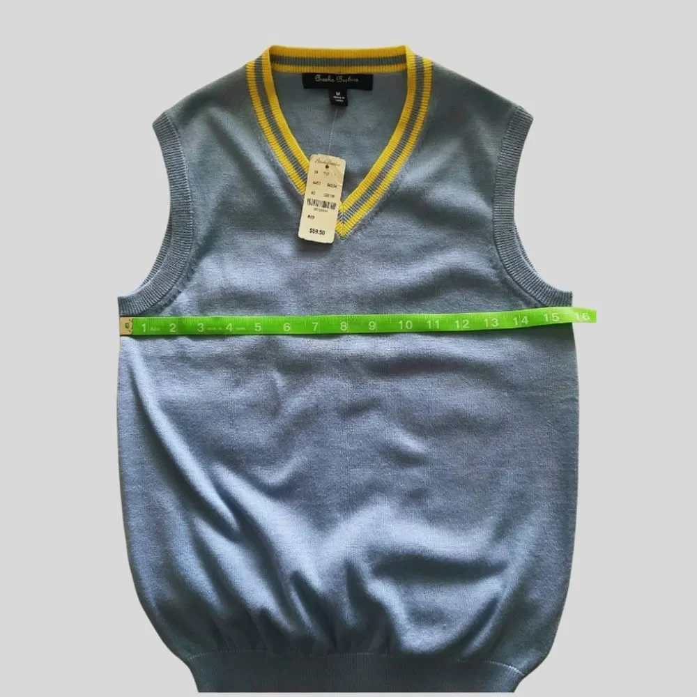 Brooks Brothers Boy's Cotton Vest Light Blue Yellow, Size M NWT Preppy Academia